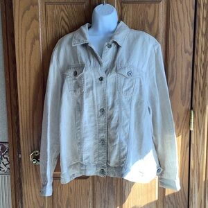 - 100% linen Eddie Bauer trucker jacket XXL Oatmeal color